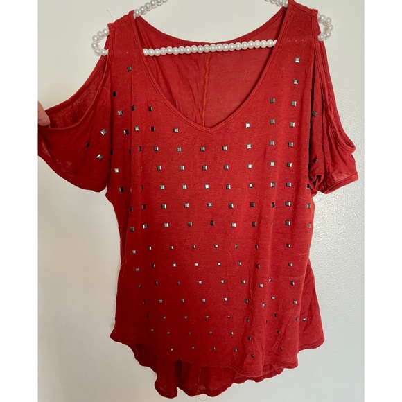 Tops - Cold Shoulder Studded Copper Top Tee L